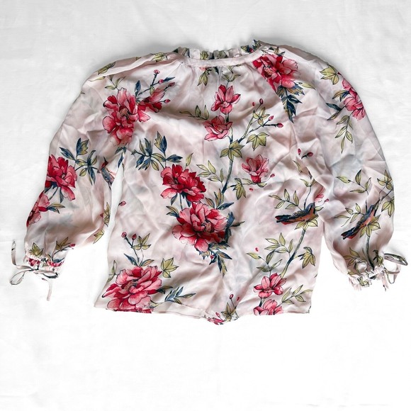 Joie Long Sleeve 100% Silk Floral Blush Pink Blouse Ruffled Cuff Collar Sz XS - Picture 3 of 8